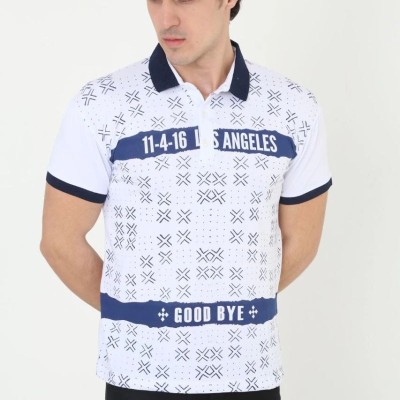 Erkek Polo Yaka Tişört Slim Fit Baskılı Kısa Kol T-Shirt - Beyaz